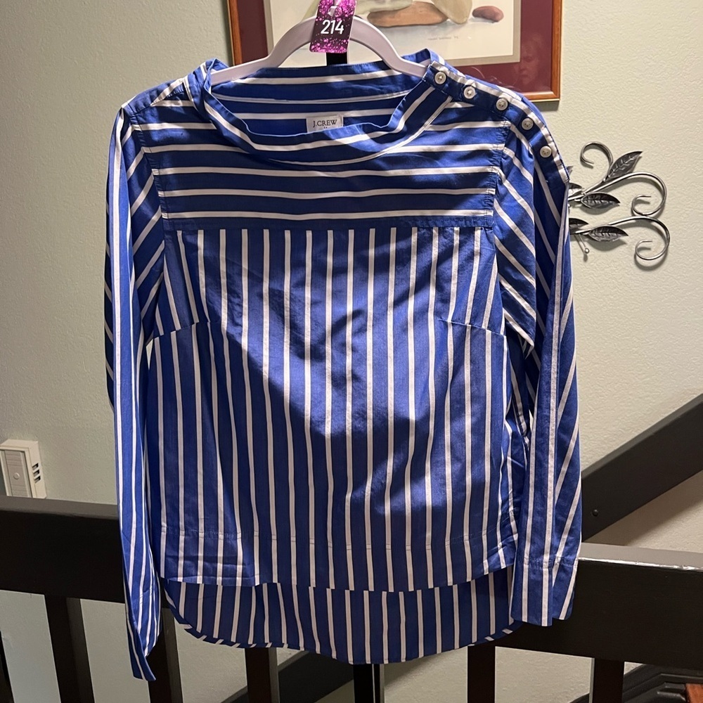 J. Crew  Navy and White Striped Button Down Shirt